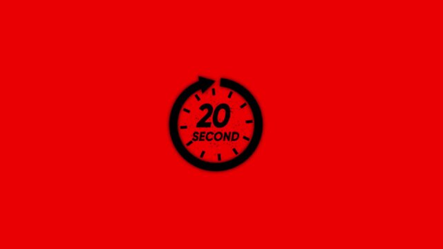 20 second countdown timer motion on red background