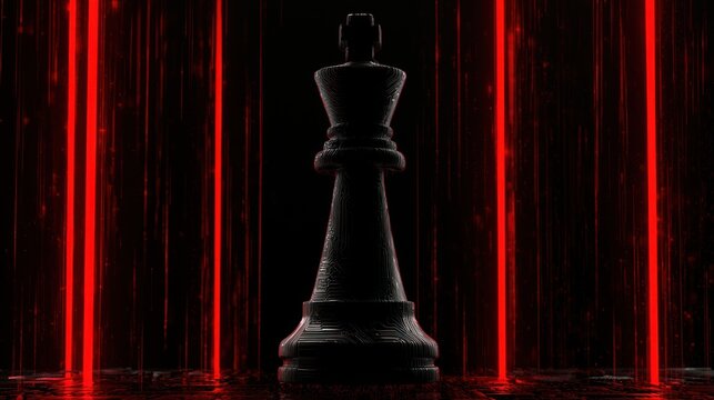 Black chess king silhouette against red streaks and reflections digital art