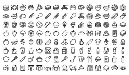 Fototapeta premium Food Beverage Restaurant Thin Line Icons Editable Vector Set