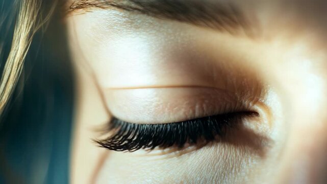A detailed shot of a person's left eye focusing on the iris and eyelashes against a blurred background.
