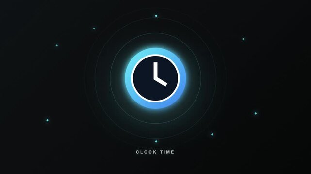 Abstract digital clock icon with glowing blue light effect on dark background.