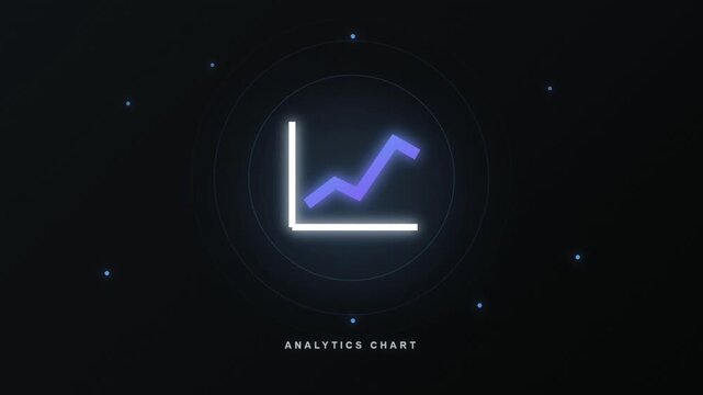 Minimalist glowing neon analytics chart icon on a dark background.