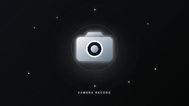 Minimalist digital camera icon representing recording mode on a dark background.