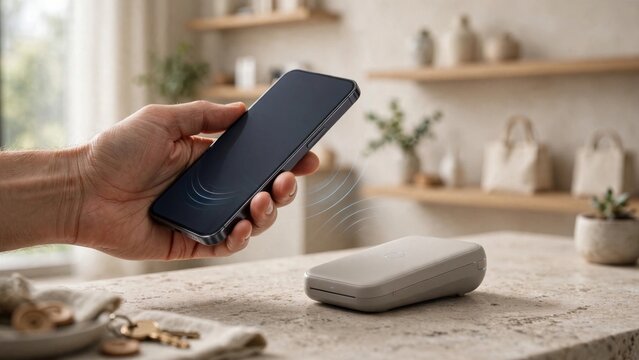 Contactless Mobile Payment with Smartphone and Wireless Payment Terminal in Modern Home Setting