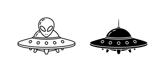 Alien UFO Flying Saucer Icons, Extraterrestrial Spaceship Vector Graphics, Sci-Fi Illustration © SantoAli