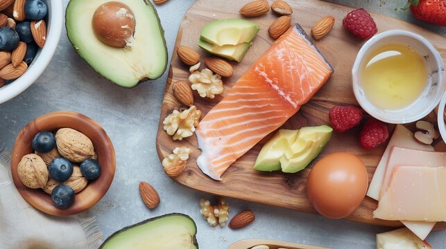 Comprehensive guide to healthy fats  embracing salmon, eggs, avocado, nuts, seeds, and berries
