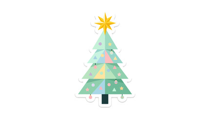 Obraz premium Pastel Geometric Christmas Tree Sticker with Golden Star Topper