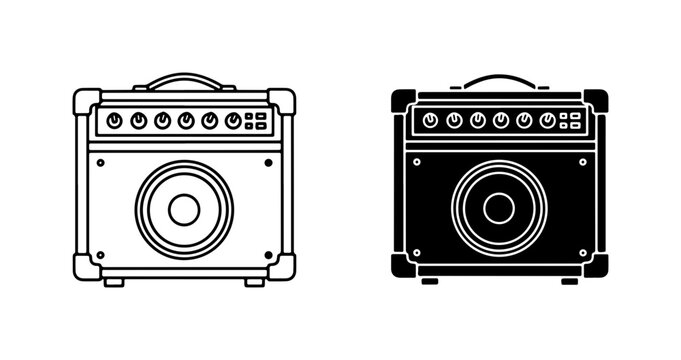 Guitar Amplifier Icons, Vintage Music Equipment Vector Graphics, Retro Sound System Illustrations