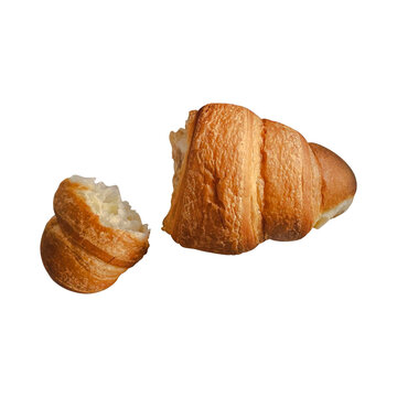 Fresh Croissant with Broken Piece Isolated on Transparent Background