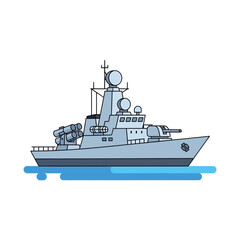 Obraz premium Modern Warship Isolated Illustration Naval Destroyer with Missiles and Guns Military Vessel