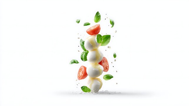 Strawberry and mint leaf arrangement on a white background with water droplets fresh