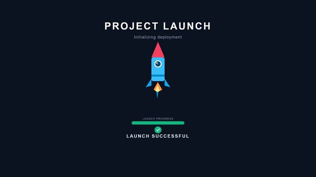 Startup project launch rocket ship animation with success progress bar for business deployment and digital marketing strategy video