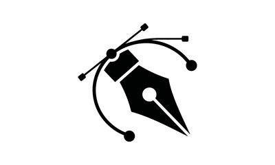 Obraz premium A minimalist black and white vector icon of a fountain pen nib accompanied by curved path handles