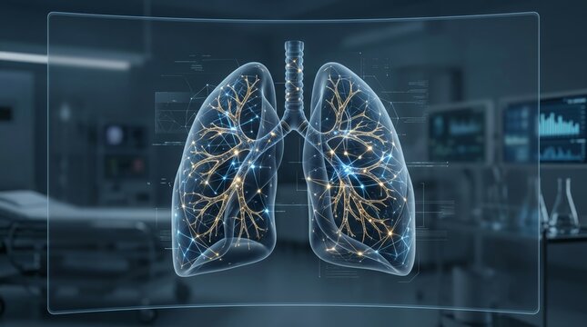 Advanced Medical Technology Analyzing Human Lungs in Futuristic Lab