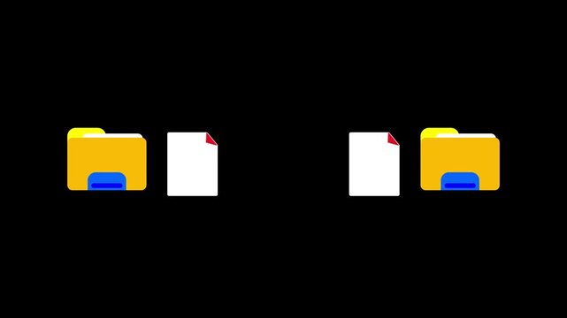 File folders filling with documents data transfer animation on black background
