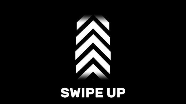 Dynamic swipe up animation on transparent background. Swipe up arrow looping icon with text animation, suitable for video templates.