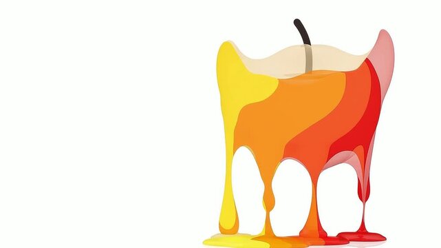 Melting apple with colorful paint dripping down.