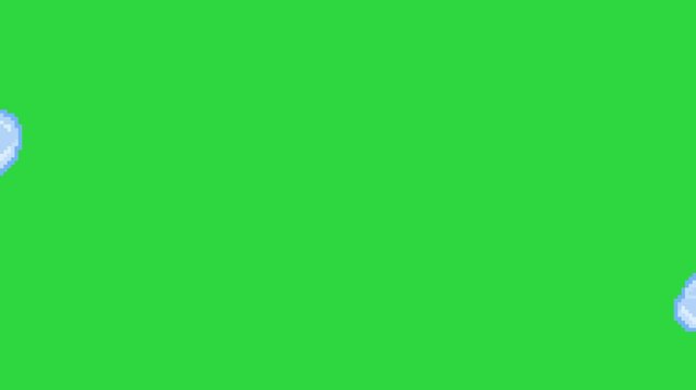Animation of clouds pixel art move left and right in loop motion design with sparkling stars on green screen. Smoke or fog, sky elements logo collection. 8-bit sprite. Game development, mobile app.