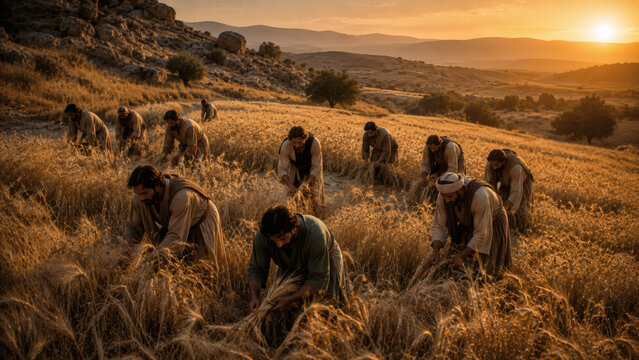 Jesus' Disciples Pick Heads Of Wheat While Walking Through A Grain Field On The Sabbath, Illustrating A Significant New Testament Gospel Account About Mercy Over Ritual