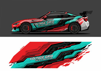 Naklejka premium Futuristic sports car with digital circuit design wrap
