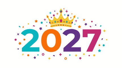 Fototapeta premium Colorful vector illustration of the year 2027 with a golden crown and confetti