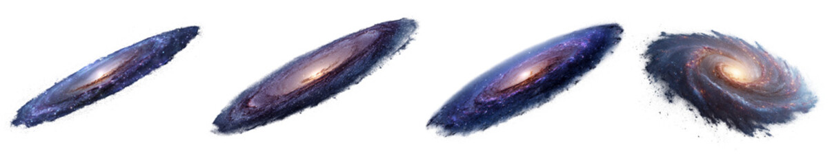 Fototapeta premium Four spiral galaxies shown from different angles isolated on transparent background