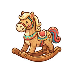 Obraz premium Traditional Handcrafted Wooden Rocking Horse Toy Icon Isolated on White Background for Children Playground Nursery Decor