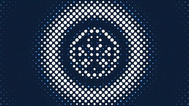 Procedural Motion of Blue Circular Halftone Dot Pattern Background Pop Art Style