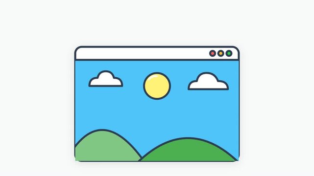 Simple cartoon landscape displayed on a computer screen.