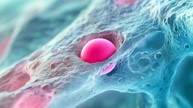High-resolution captures intricate details of a cell under microscopic examination, showcasing the beauty and complexity of cellular biology.