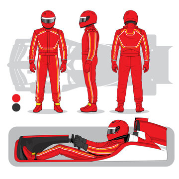 Race Car Driver Full Body and Cockpit View Illustration Set