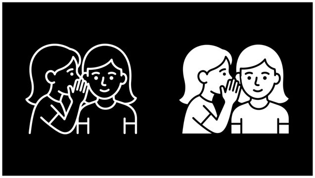 Two women whispering secrets, line art and solid vector icons