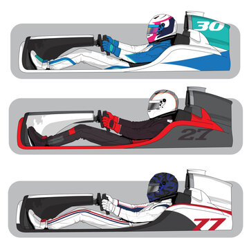 Racing Go-Kart Driver Flat Design Illustration Set
