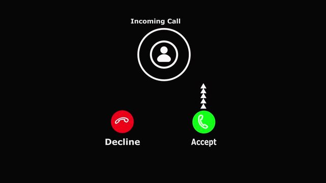 Incoming call screen interface with white user decline red button and accept green button on black background.