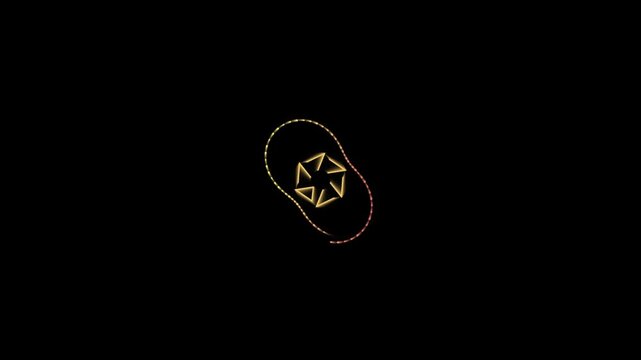 Glowing abstract loading animation featuring rotating golden geometric shapes in a seamless digital motion video clip