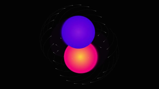 Glowing purple and pink spheres orbiting in dark space background animation digital motion video footage