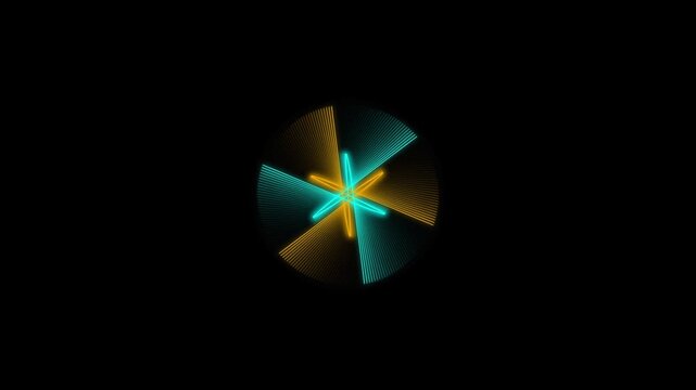 Glowing neon lines forming an abstract circular animation for futuristic digital background motion video clip design