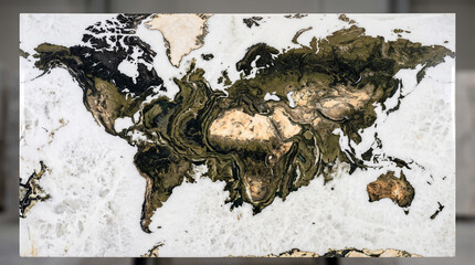 World map artistic inlay made of polished natural marble stone slabs © best