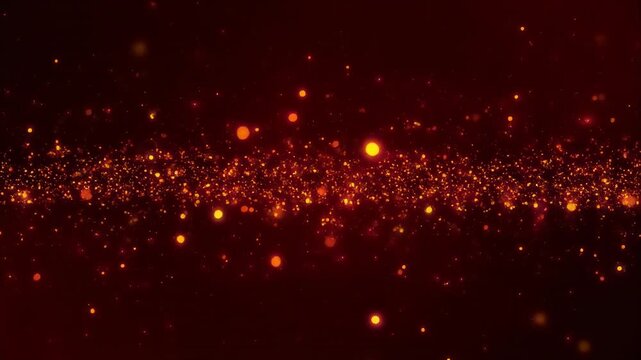 Fiery glowing particles drift through dark space with cinematic bokeh and subtle camera movement