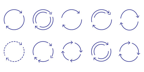 Obraz na płótnie Canvas arrows icons, set icon of two arrow spin, epeat or return, double reverse, circle refresh or restart, arrow line vector with editable stroke