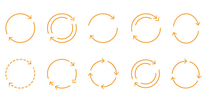 arrows icons, set icon of two arrow spin, epeat or return, double reverse, circle refresh or restart, arrow line vector with editable stroke