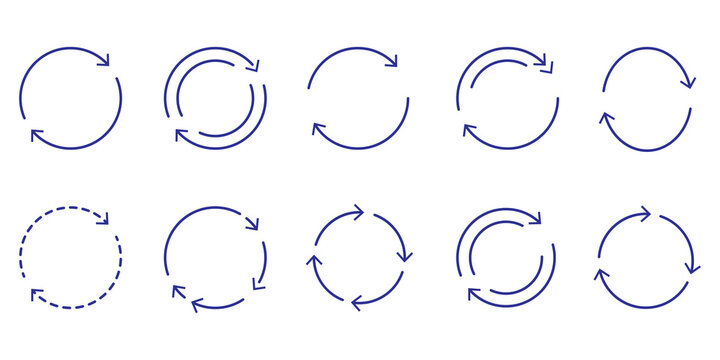 arrows icons, set icon of two arrow spin, epeat or return, double reverse, circle refresh or restart, arrow line vector with editable stroke