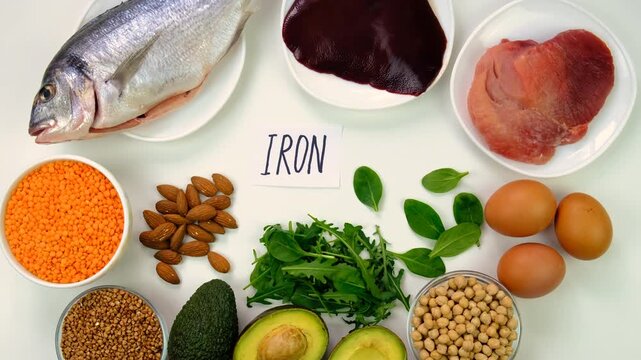 Foods that contain iron. Selective focus.