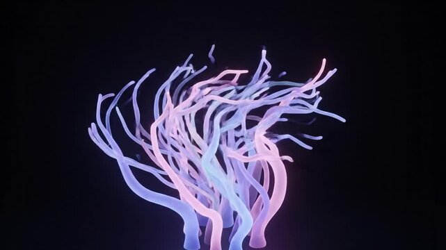 Abstract glowing tentacles floating in a dark void space