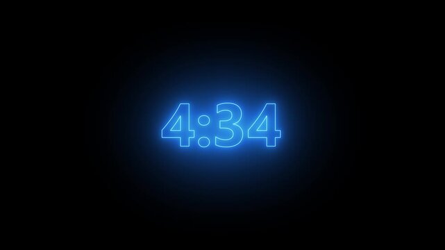 5 min to 0 second time countdown animation on solid screen background. Glowing animation countdown animation.