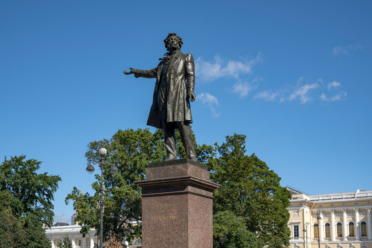 SAINT PETERSBURG, RUSSIA - AUGUST 03, 2026: Monument to the great poet A. S. Pushkin. Saint Petersburg