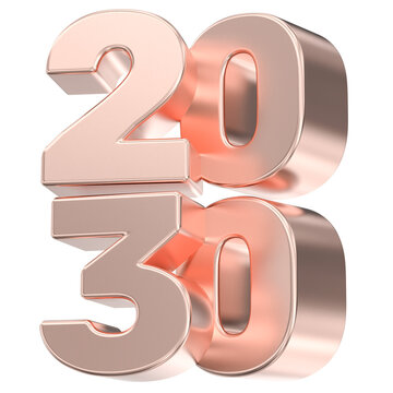 Rose gold 2030 3D numbers