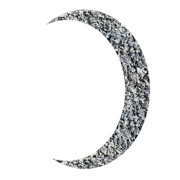 A crescent moon shape created from natural pebble stone texture.