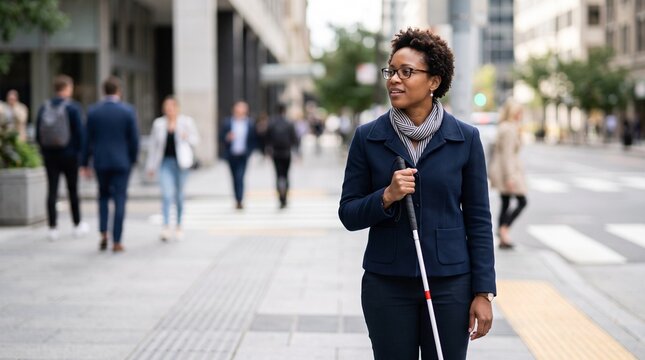 Person listening with white cane in hand