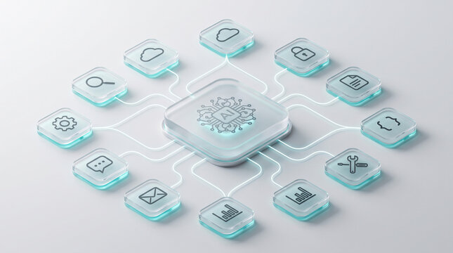 Artificial Intelligence AI Agent Automation Network With Connected Digital Workflow Icons